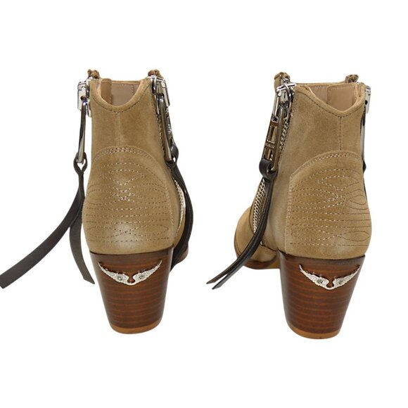 NIB Zadig & Voltaire Molly Taupe Suede Zip Ankle Boots Western Block Heel 39 - Picture 4 of 9